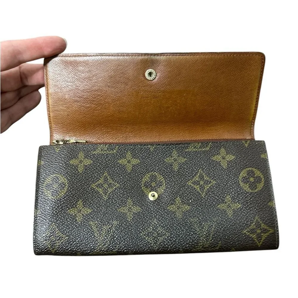 Louis Vuitton Monogram Sarah Long Wallet Snap Closure Vintage Made In France